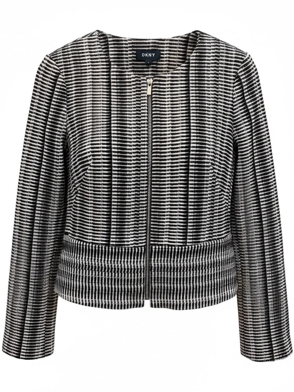 DKNY Black & White Textured Zip Front Blazer Jacket Size 12